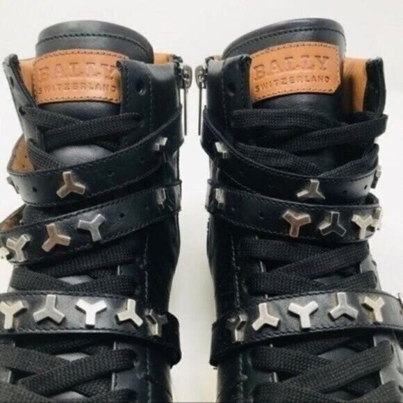 Bally Helena woman Hightop sneaker US 8.5 BoxÑ embellished black leather laceup - Picture 4 of 8